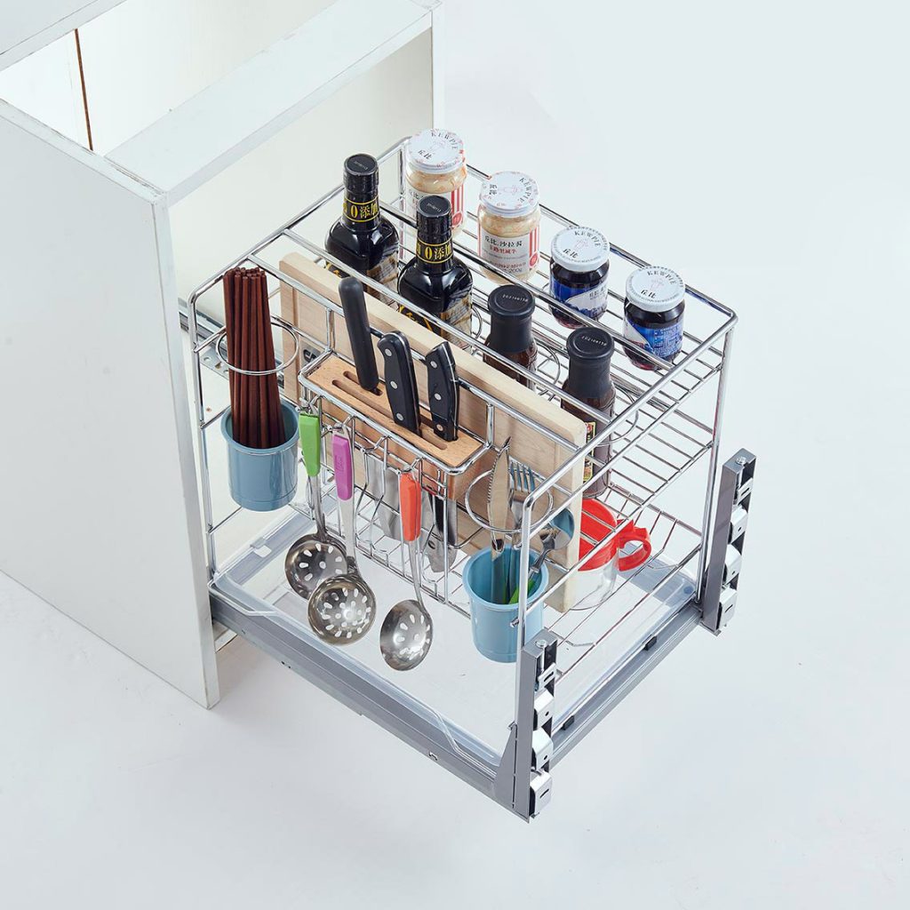 Seasoning & Knife Pull-Out with Utensil Cups (Chrome)