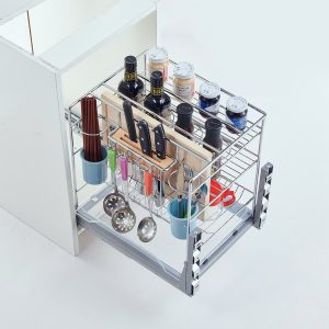 Seasoning & Knife Pull-Out with Utensil Cups (Chrome)