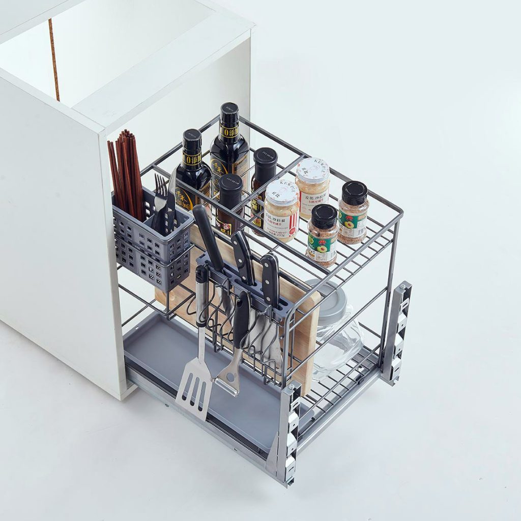 Spice & Utensil Pull-Out with Dark Storage Bins